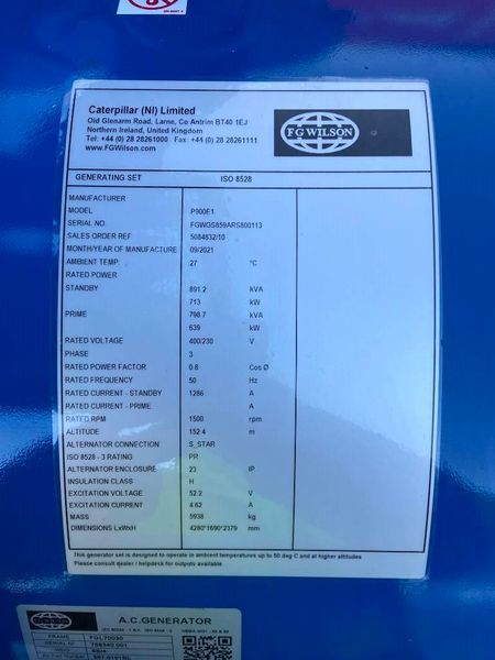 FG Wilson P900-1 - Perkins - Генераторная установка 900 кВА - DPX-16025 2-274 фото