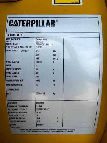 Caterpillar DE275E0 - C9 - Генератор 275 кВА - DPX-18020 2-259 фото