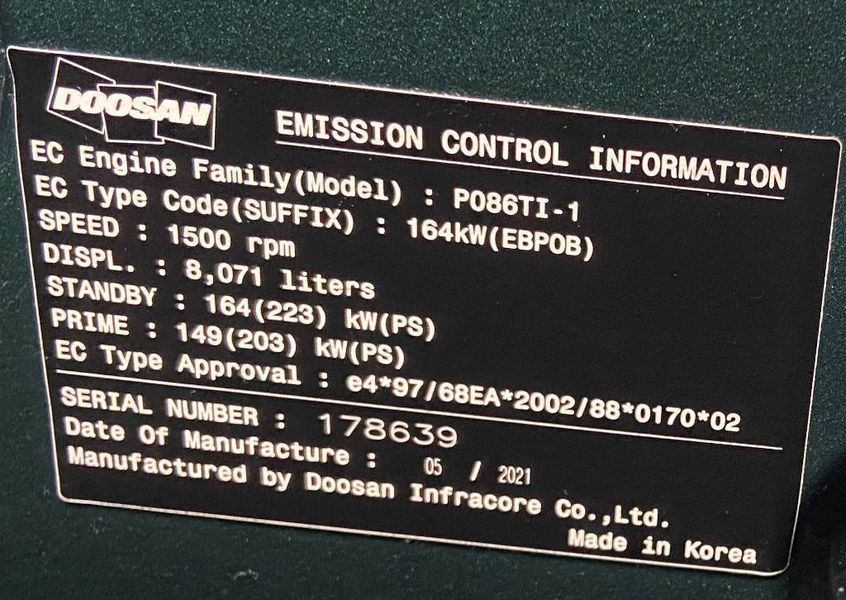 Двигатель Doosan P086TI-1 - Генератор 185 кВА - DPX-15549.1 2-247 фото