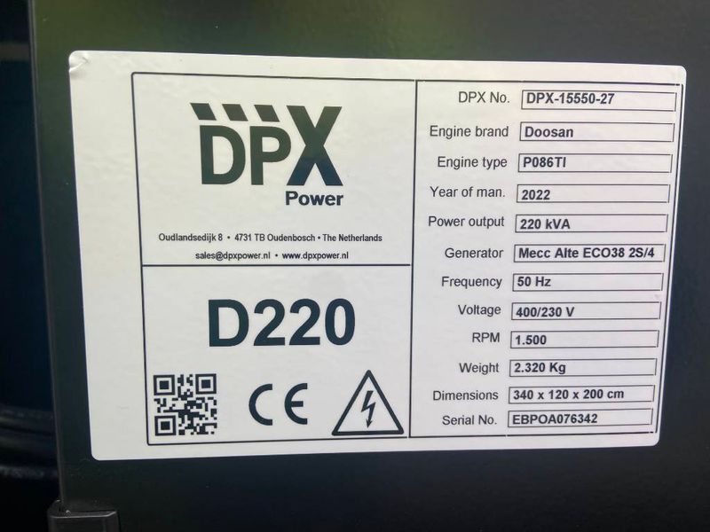 Двигатель Doosan P086TI - Генератор 220 кВА - DPX-15550 2-256 фото