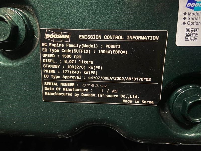 Двигатель Doosan P086TI - Генератор 220 кВА - DPX-15550 2-256 фото